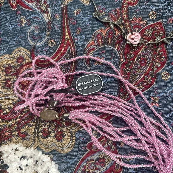 Murano Pink Heart Pendant Necklace Lot - Picture 6 of 7